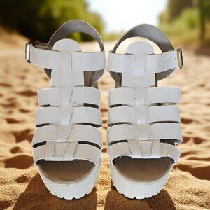 Koi Footwear White Strappy Sandals block heel buckle US Size 6/38 fits US 8
